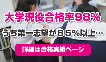 大学現役合格率98%　第一志望が８５％以上…